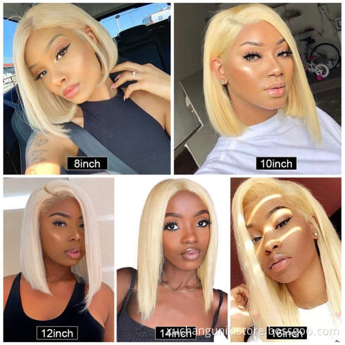 High Quality Human Virgin Hair Colorful Bob 13x4 HD Transparent Lace Front Wig Brazilian 613 Blonde Short Human Hair Bob Wig